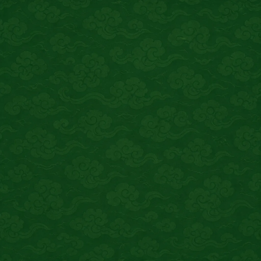 Dark jade green silk with faint tone-on-tone cloud shapes and no grid.