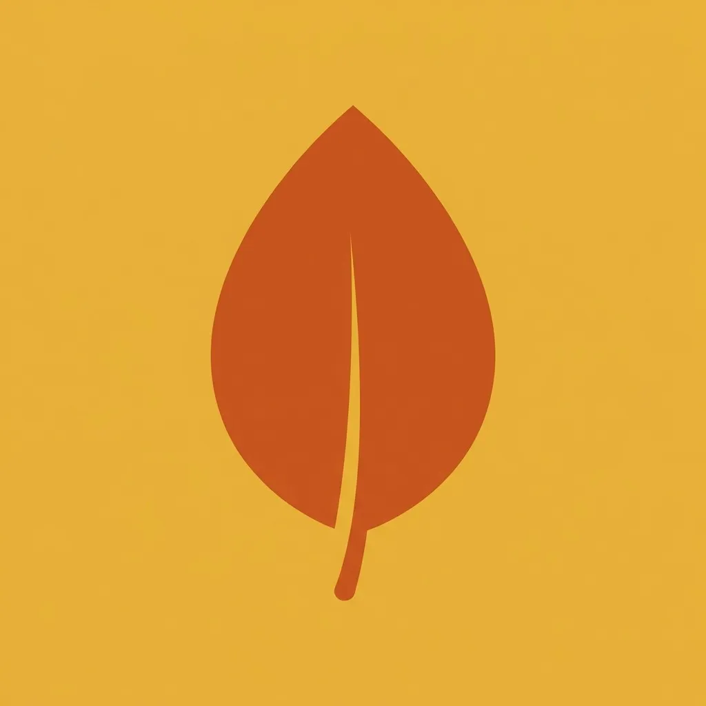 An upright orange leaf centred on a solid amber square.