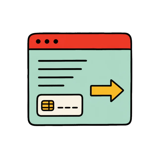 A browser window with a payment card and forward arrow